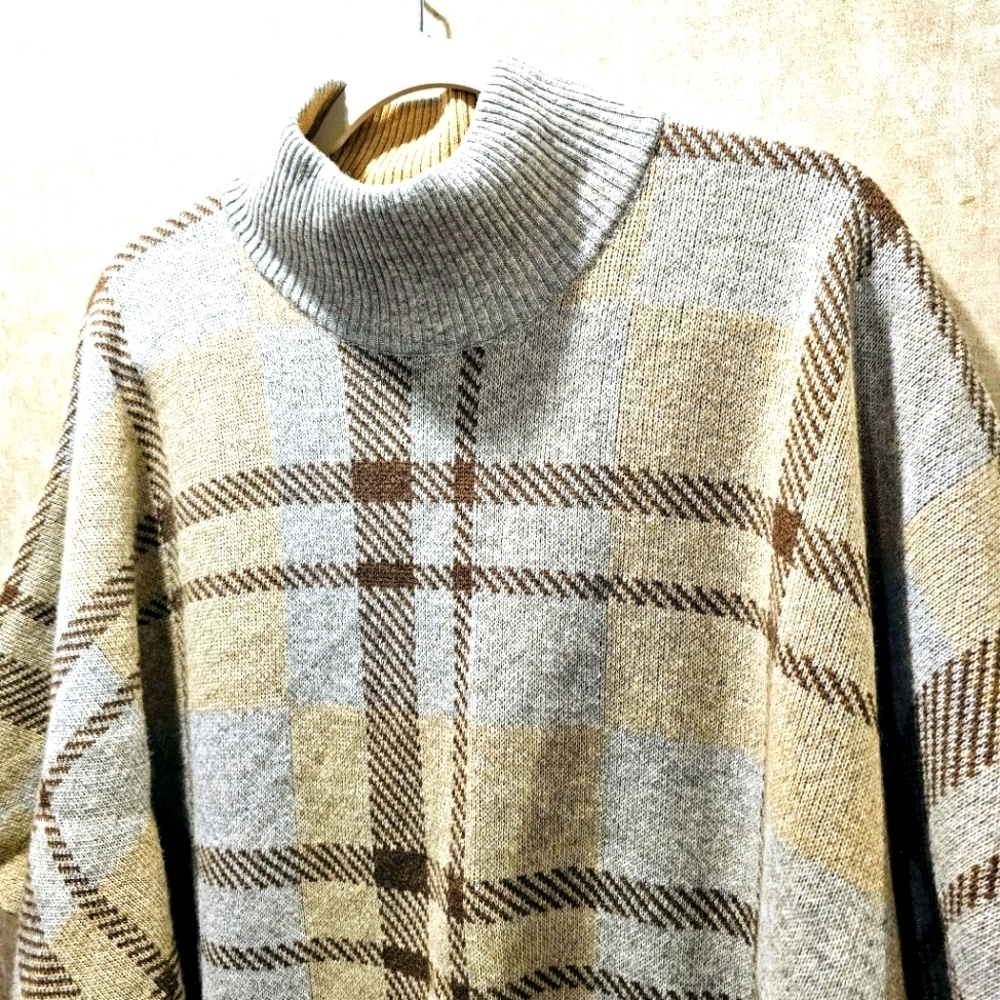 Note di Anita Plaid Poncho Sweater OS Merino Wool Cashmere Blend Italy - Picture 2 of 5